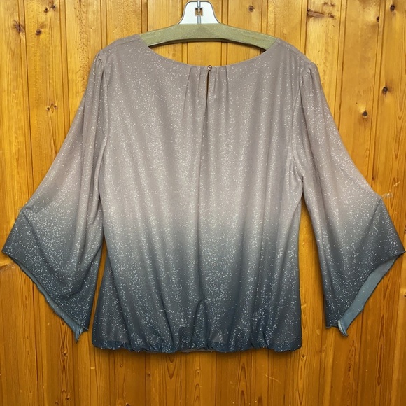 CB Established 1962 Beige-Black Party Sparkly Glitter Blouse Top Kimono Sleeves - Picture 8 of 13